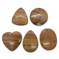 Fünfteiliges Anhänger-Set aus Tigerauge-Naturstein in Herz-, Tropfen- und Ovalformen - Holzmaserungsstein Set (039)