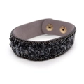 Bracciale largo in pelle con pietre naturali tritate e doppio bottone a pressione dorato - Grigio (16)