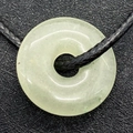 Green stone Pingan Kou donut pendant necklace with black cord strap for daily wear - Light Green Jade Style (25)