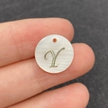Perle en nacre d'eau douce blanche avec lettre Y dorée pour création de bijoux artisanaux - Lettre Y