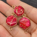 Ciondolo esagonale in pietra imperiale rosa con bordo dorato per gioielli fai-da-te - 16x25mm / N. 1 (Tessitura Rosa)