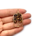 Handmade tiger eye stone tree of life pendant with rectangular gold wire frame - Rectangular Tiger Eye Stone Style (No. 3) / 21x42mm