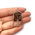 Handmade silver wire tree pendant featuring tiger's eye crushed stones in a rectangle frame - Rectangular Tiger's Eye Style (No. 4) / 21x42mm