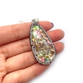 Pendentif goutte en nacre d'abalone avec strass et fermoir en métal argenté - Larme / 25x51mm