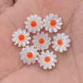 Daisy beads made of white shell with bright orange center for DIY bracelet making - 10mm / No.4 Orange