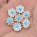 White daisy seashell beads with blue center, 10-12mm floral DIY jewelry charms - 12mm / No.6 Blue