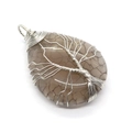 Handmade silver wire tree of life on natural agate teardrop pendant accessory - Taupe Reticulated Stone (5)