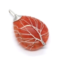 Teardrop red agate pendant with silver tree of life wire wrap art and high polish finish - Orange Red Agate (3)