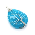 Handmade life tree wire wrapped teardrop blue agate pendant with silver metal detailing - Bright Blue Ice Crack Stone (4)