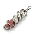 Pendentif en cristal de quartz rose hexagonal avec fil d'argent et bélière - Rose Clair