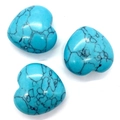 Set of three blue turquoise heart-shaped stones with natural black vein patterns - 30x30mm 21g/Piece / Blue Turquoise