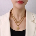 Double-layered 18k gold plated titanium steel necklace with OT buckle and gun pendant - 88cm / Gold