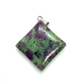 Square Ruby in Zoisite gemstone pendant with S925 sterling silver pinch bail - Ruby in Zoisite with 925 Sterling Silver Earring Post / Ruby Zoisite