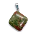 Colgante cuadrado de piedra Unakita natural con textura moteada verde y marrón rojizo - Unakita