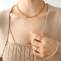Golden double layer portrait coin necklace and chunky Cuban chain with letter B ring set - Gold Short Chain-40+5cm