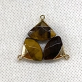Waiervormige hanger van tijgeroog natuursteen met gouden metalen rand voor sieraden - Tijgeroog