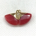 Gefacetteerde rode agaat waaiervormige hanger met gouden rand voor DIY sieraden - Donkerrode Waaiersteen (Nr. 16)