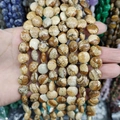 Natural Picture Jasper flat round stone beads for DIY jewelry with brown earthy patterns - 12x6mm / Jasper