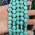 Flat round blue-green turquoise spacer beads with natural black veins for DIY jewelry - 12x6mm / Blue Turquoise