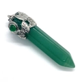Natürlicher grüner Tigerauge Kristallanhänger in Sechskantform mit Vintage Silberblattdekor - 25x58mm / Grüner Aventurin (1)
