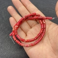 Imperial stone red cylindrical loose beads with white marble veins for DIY jewelry - 4x8mm (49 Pcs/Strand) / Red Texture
