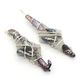 Natural baroque freshwater pearl and crystal cross pendant with silver wire wrap - 24x60-27x80mm / Black