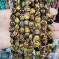 Flat round tiger eye stone beads strand with golden brown chatoyancy for DIY jewelry - 12x6mm / Tiger's Eye
