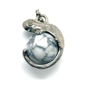 Silver lizard pendant wrapping a white marble stone sphere with intricate details - Howlite / 22x28mm