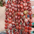 Flat round red jasper stone beads with natural texture for DIY jewelry making - 12x6mm / Rainbow Stone