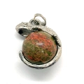 Unakite gemstone pendant with a detailed silver lizard clasp for DIY jewelry - Unakite / 22x28mm
