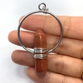 Handmade gold sandstone hexagonal prism pendant wrapped in wire within a large silver ring - 38x61mm / Gold Sandstone