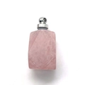 Pink quartz perfume bottle pendant with diamond-cut facets and silver metal cap - Rose Quartz Silver