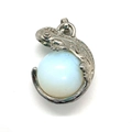 Lizard pendant with silver metal texture and a round white opal gemstone bead - Opal / 22x28mm