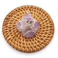 Natural light purple amethyst raw crystal pendant with silver wire wrap on rattan tray - Style 2