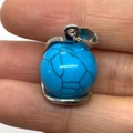 Pendentif boule en pierre bleue turquoise avec veines noires et bélière argentée - 16x23mm / Turquoise Bleu Foncé