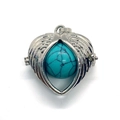 Silver heart locket pendant with angel wings and teardrop turquoise stone inlay - Blue Turquoise
