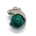 Silver lizard pendant wrapping a round green malachite gemstone with intricate details - Malachite / 22x28mm