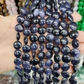 Flat round blue goldstone spacer beads with sparkling glitter finish for DIY jewelry - 12x6mm / Blue Sandstone