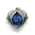 Lapis lazuli round stone inside heart-shaped silver angel wings locket pendant - Sodalite (Blue with White Spots)