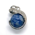 Lizard pendant featuring a blue natural stone sphere with silver textured metal finish - Blue Spot Stone / 22x28mm
