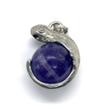 Lizard pendant featuring a large purple spherical gemstone set in textured silver metal - Purple Crystal / 22x28mm