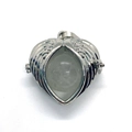 Silver heart-shaped angel wings pendant with a translucent white decorative bead - White Crystal