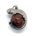 Lizard pendant featuring a mahogany obsidian stone ball and silver tone metal - US 8 / 22x28mm