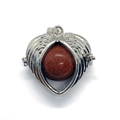 Hollow heart angel wing pendant with reddish-brown goldstone bead in silver finish - Gold Sandstone