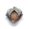 Silver angel wing heart locket pendant with a round pink quartz stone center - Rose Quartz (No. 8)