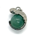 Silver lizard pendant with round green stone bead made of natural blue turquoise gemstone - Green Aventurine / 22x28mm
