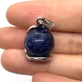 Pendentif boule en grès bleu étincelant avec bélière argentée et base en métal - 16x23mm / Grès bleu