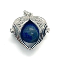 Silver winged heart locket pendant with natural blue lapis lazuli stone ball inlay - Lapis Lazuli