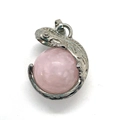 Silver lizard pendant with pink gemstone ball for DIY jewelry necklace making - Rose Quartz / 22x28mm