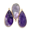 Macro detail of teardrop natural purple stone pendants with gold plated edges - 21x45mm / Purple Crystal
